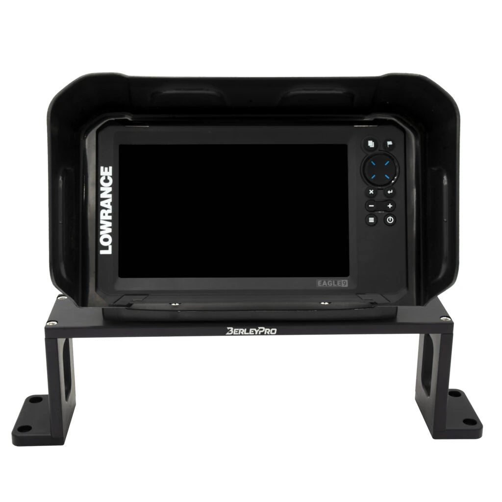 Lowrance display seated in the black Bow Mount Bro bracket