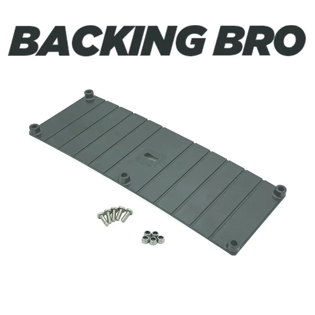 BerleyPro Backing Bro graphic showing the ribbed mounting plate with its screws and nyloc nuts