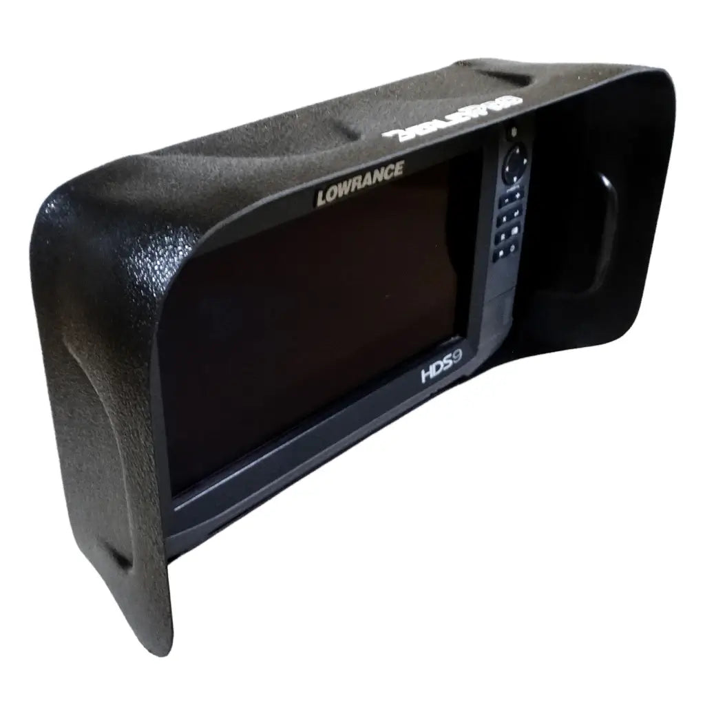 BerleyPro branded visor on a Lowrance HDS Carbon fish finder display
