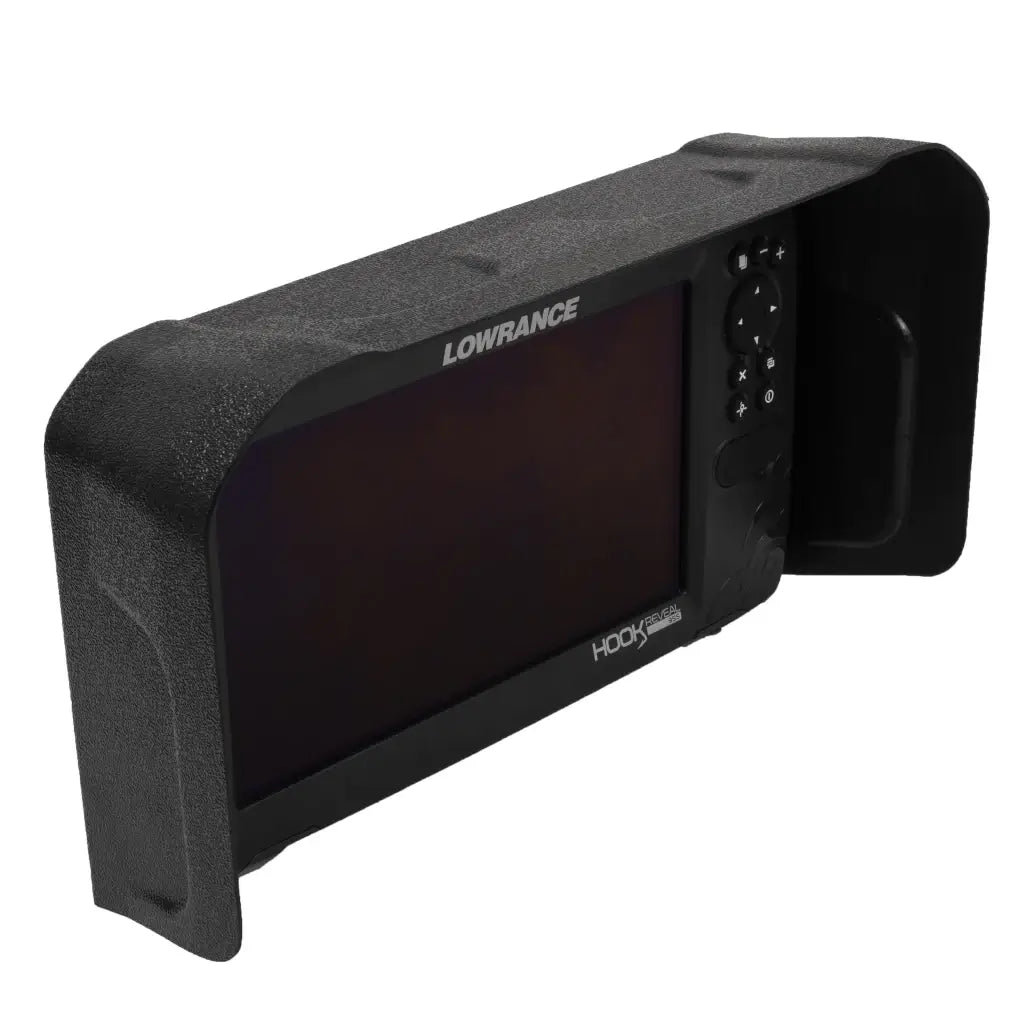 Visor fitted to a Lowrance Hook2 or Hook Reveal 9 fish finder