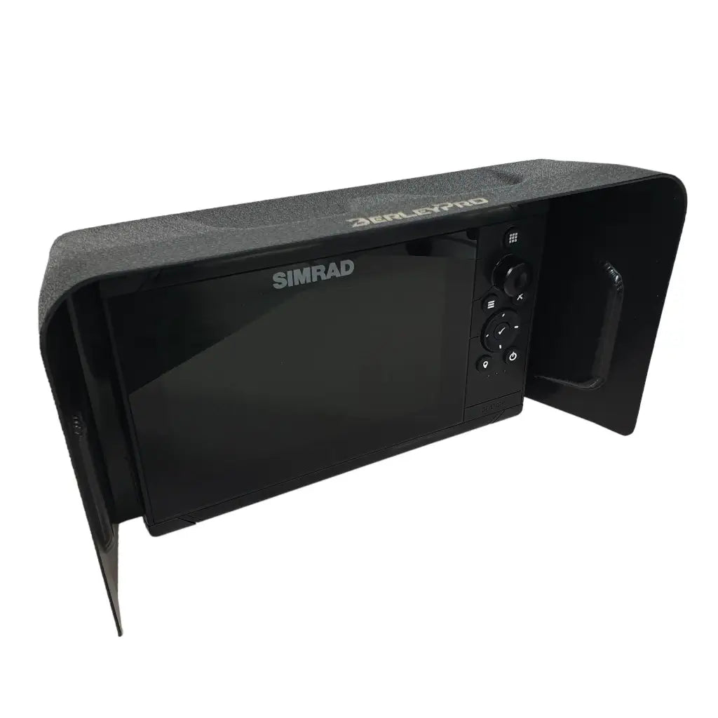 BerleyPro branded visor fitted to a Simrad Cruise 7 fish finder display