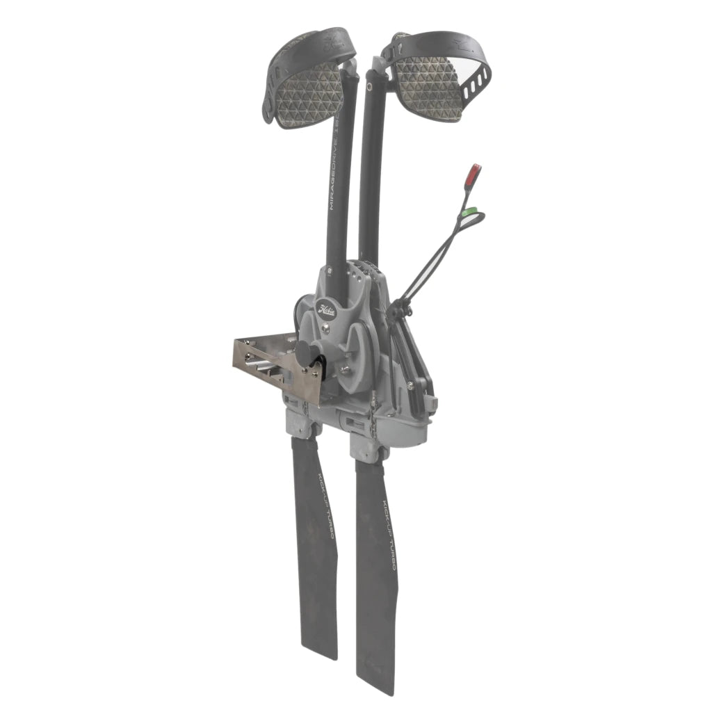Hobie MirageDrive 180 hanging by its masts in the wall-mounted Mirage Bro holder