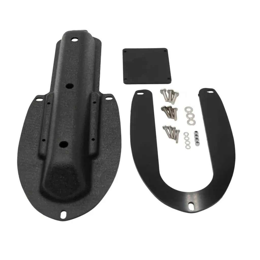 Lowrance Eagle transducer mount pod shown with its gasket spacer and stainless screws