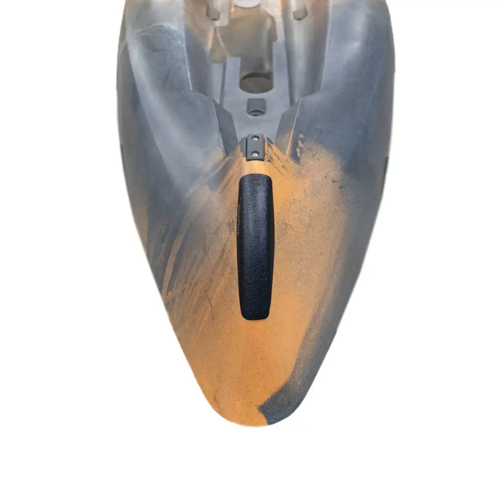 Old Town Sportsman Autopilot 120 bow viewed head-on with the Bumper Bro down the keel