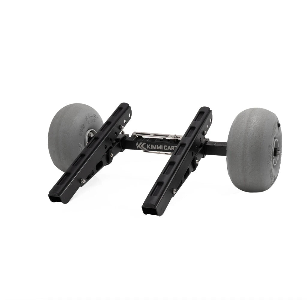 Kimmi Cart kayak trolley folded flat with the balloon wheels still fitted