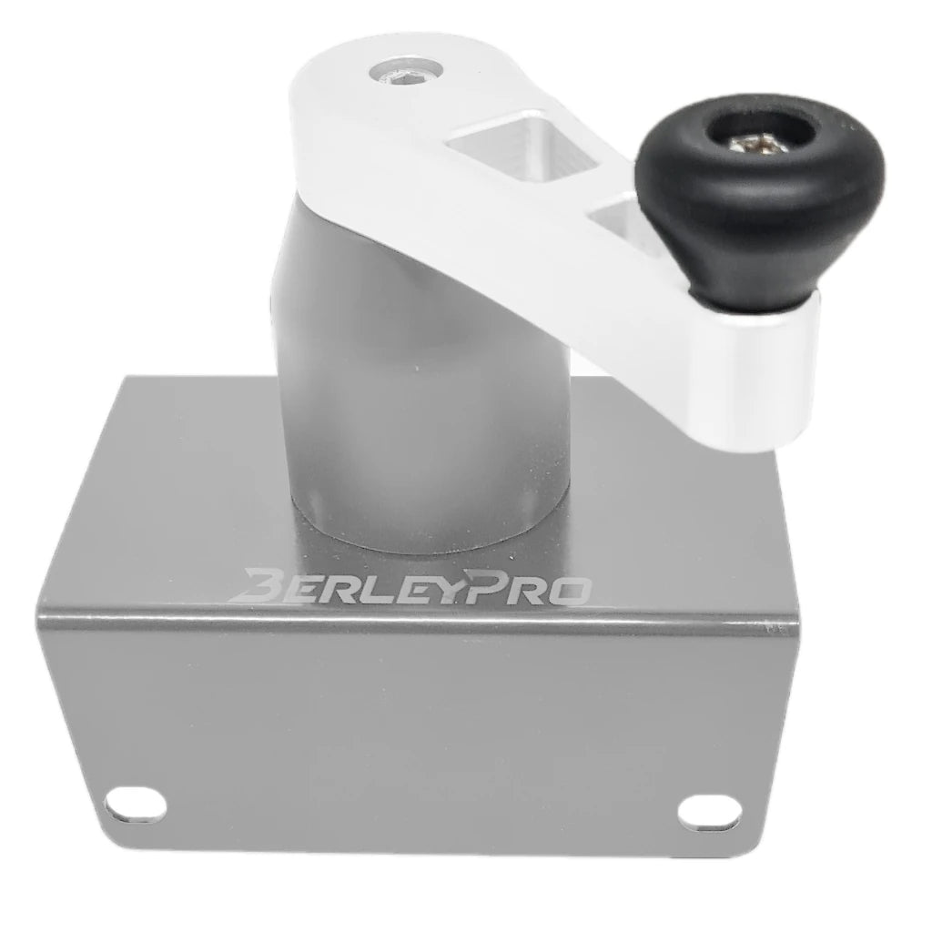 Black steering knob screwed onto an alloy kayak steering handle