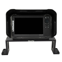 Lowrance display seated in the black Bow Mount Bro bracket