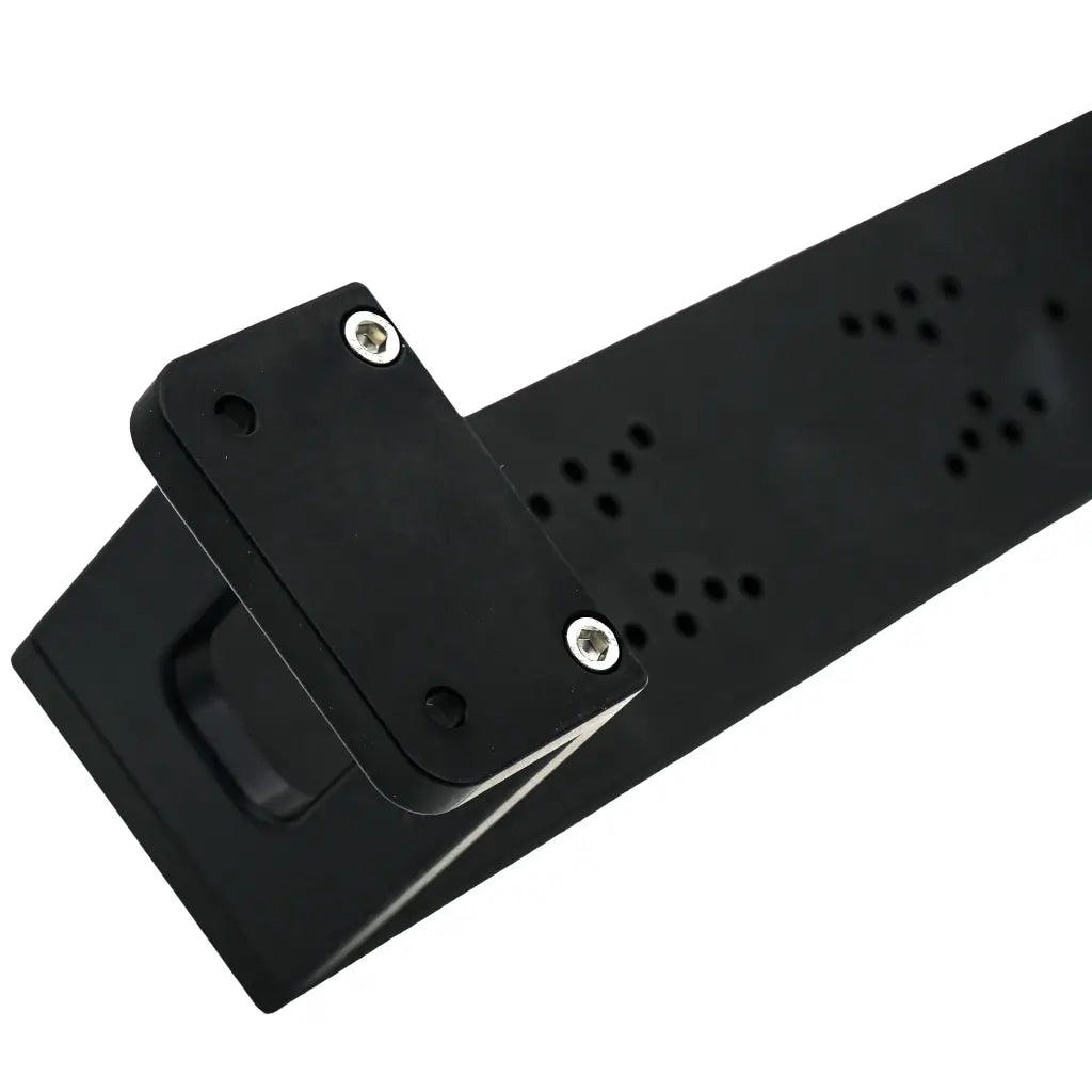 Close-up of the Bow Mount Bro top plate showing its pre-drilled multi-brand hole pattern