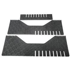 Three black slotted divider panels from the rectangular bucket organiser, laid flat
