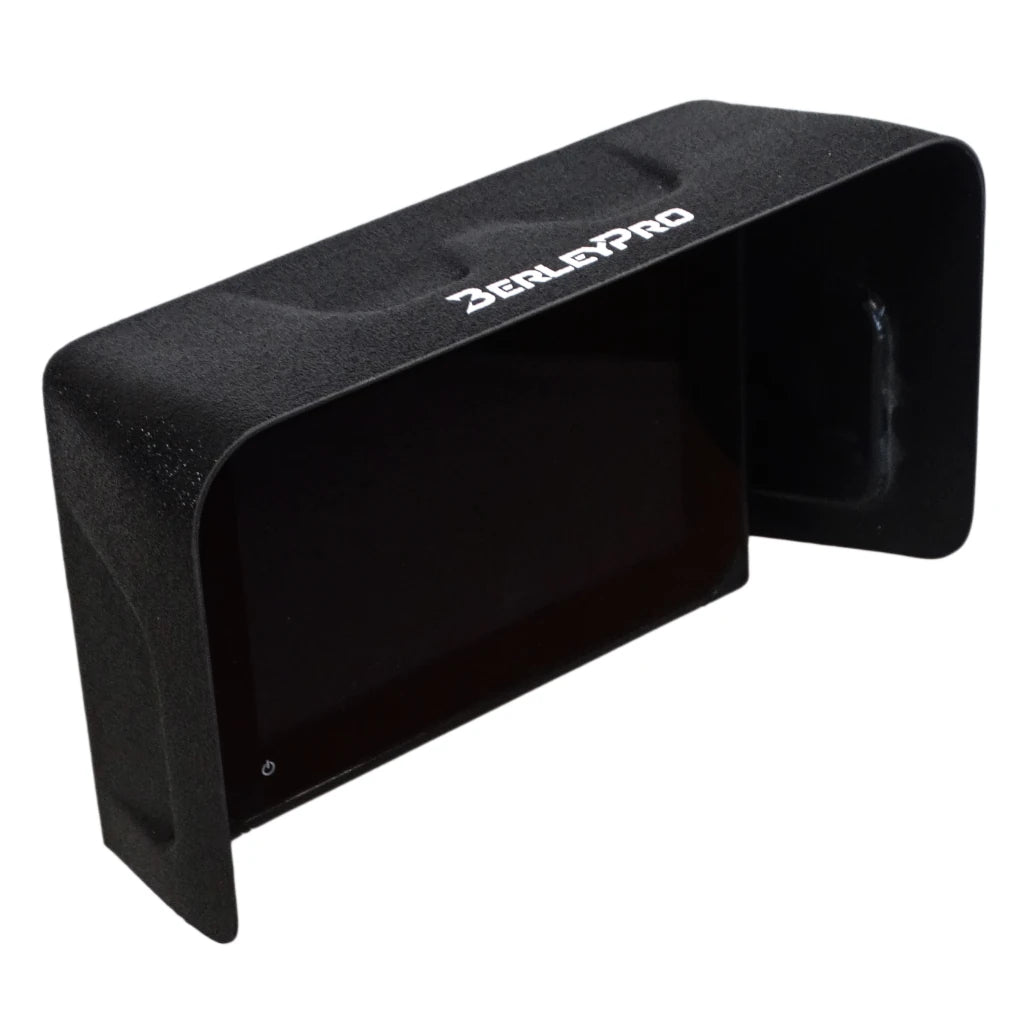 BerleyPro branded visor fitted to a wide Simrad GO7 XSE fish finder