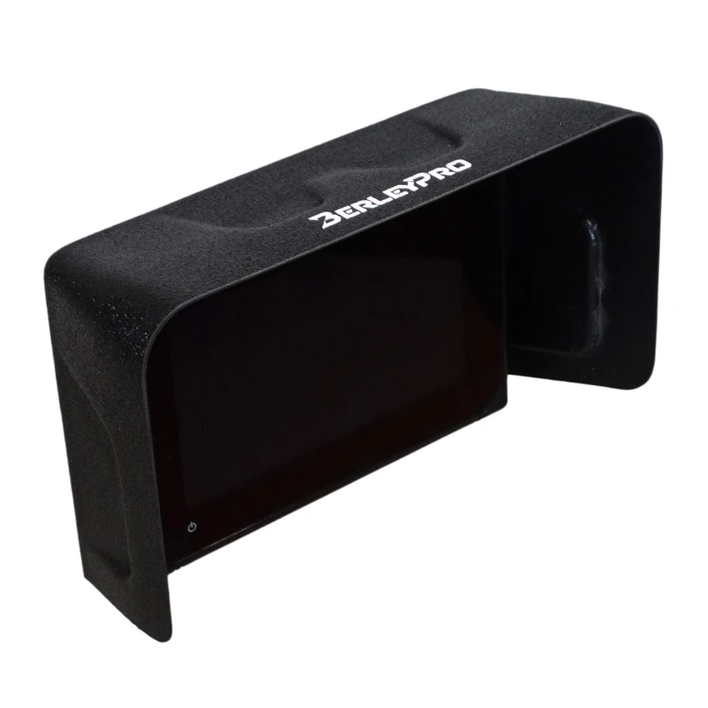 BerleyPro branded visor fitted to a Simrad GO XSR fish finder display