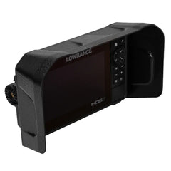 Visor fitted to a Lowrance HDS Live or Pro 7 fish finder, angled view on a white background