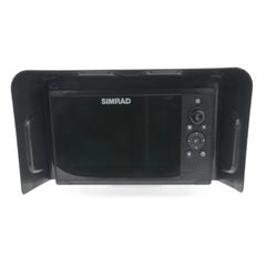 Visor fitted to a Simrad Cruise 9 fish finder, viewed front-on with the keypad visible
