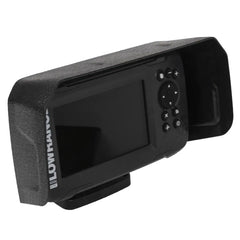 Visor fitted to a Lowrance Eagle 5 fish finder with the keypad visible