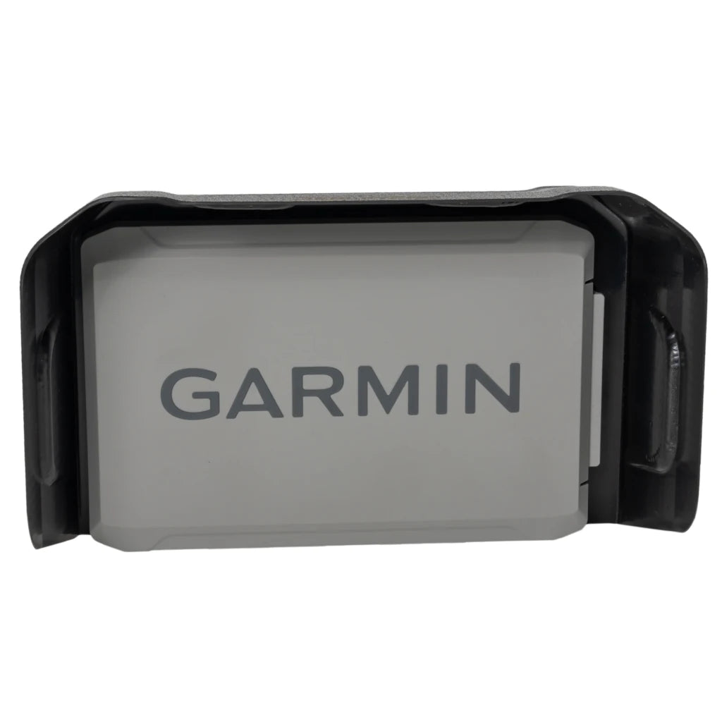 Visor on a Garmin Echomap UHD2 7 keyed-assist unit fish finder, screen cover fitted, viewed front-on