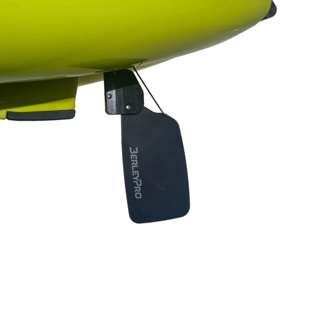 Brudder rudder fitted to the stern of a seagrass green Hobie Outback