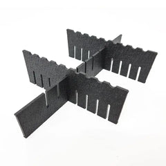 Set of four black Bucket Bro divider panels shown separated on a white background