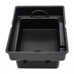 Bucket Bro hatch bucket viewed front-on, showing the deep tub and lipped rim clips