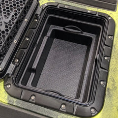 Bucket Bro installed in the rectangular hatch of a Hobie Pro Angler kayak