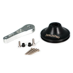 Raised steering handle kit contents: aluminium arm, black base and mounting hardware