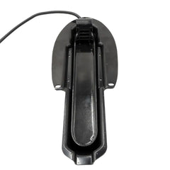 Lowrance Eagle transducer fitted into the black mount pod with the cable exiting the rear