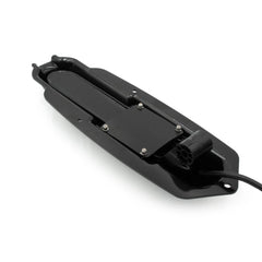 Lowrance Eagle TripleShot transducer seated in the black mount pod, viewed from above