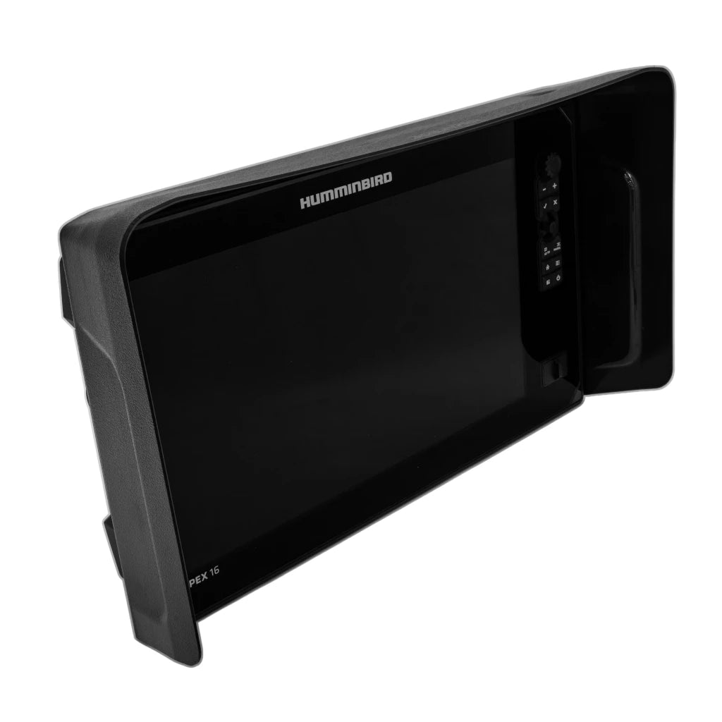 Visor fitted to a wide Humminbird Apex 13 fish finder display