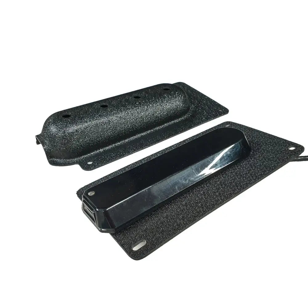 Vibe Humminbird side imaging transducer mount, black cover beside its textured plate