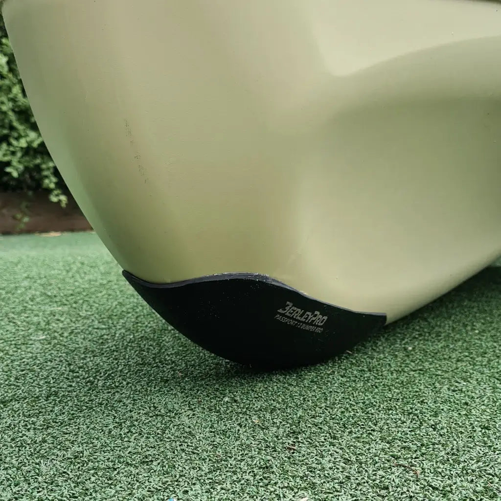 Bumper Bro fitted to the bow of an olive Hobie Passport 12 fishing kayak