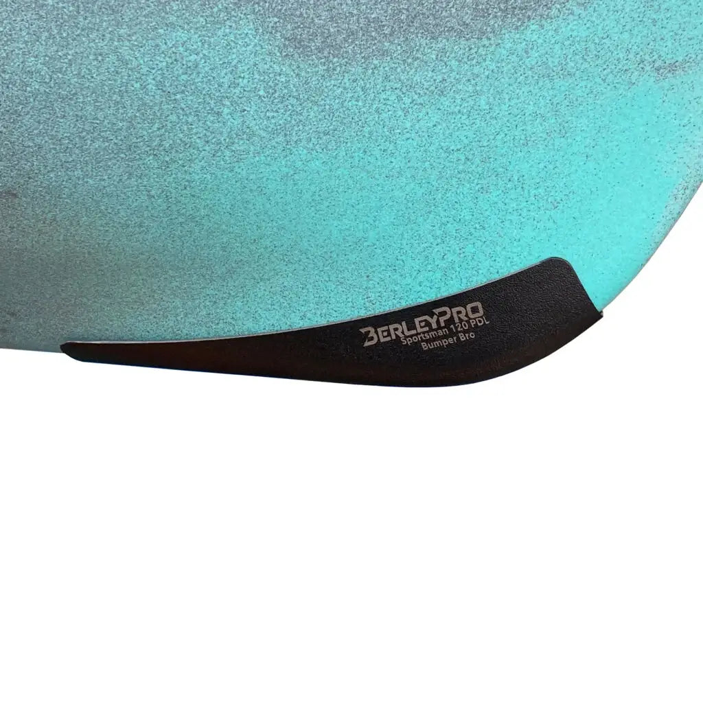 Bumper Bro fitted to the bow of a teal speckled Old Town Sportsman PDL 120 fishing kayak