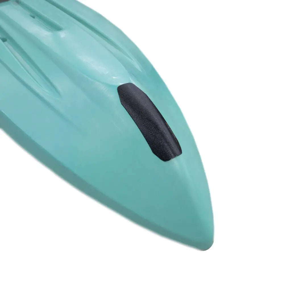 Bumper Bro fitted along the keel of a seafoam Crescent CK1 Venture bow, viewed from ahead