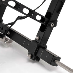 Close-up of the Kimmi Cart kayak trolley black axle clamps and the bolted frame junction