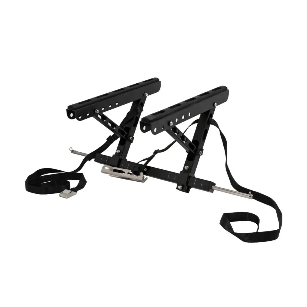 Kimmi Cart kayak trolley frame folded with its straps and buckles, shown without wheels on white