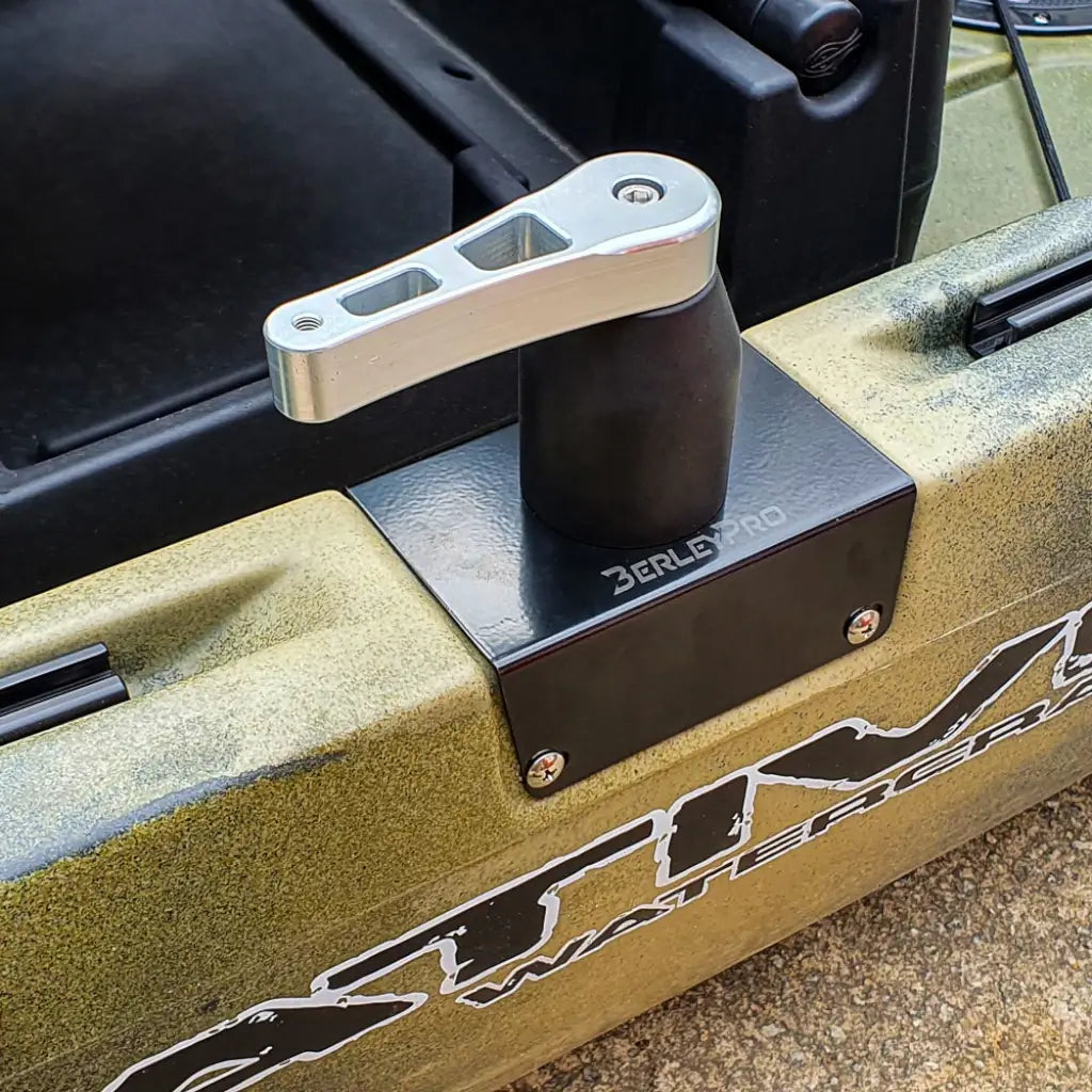 Steering handle upgrade installed on the deck of an olive Native Titan 10