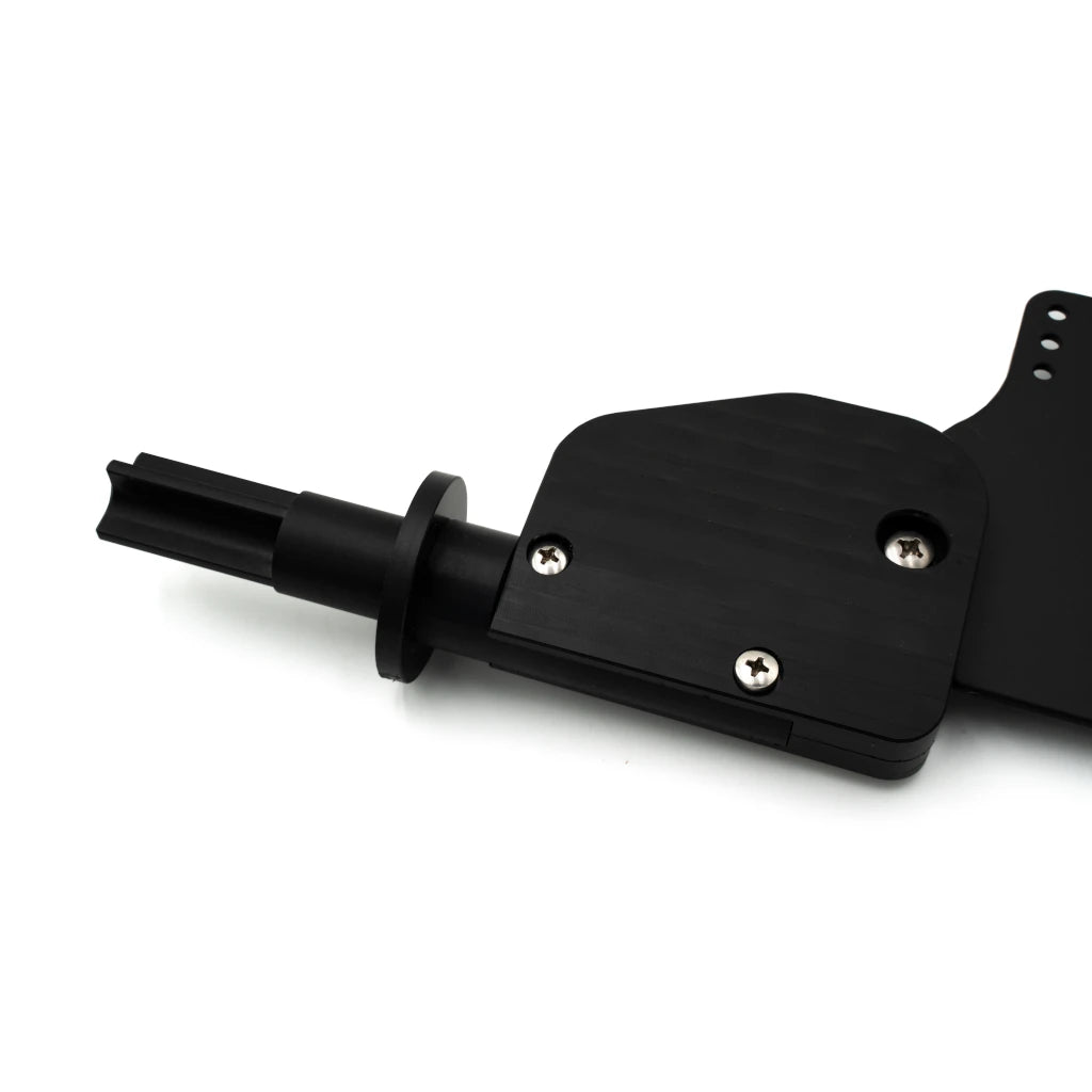 3in Native rudder upgrade blade and shaft assembly, viewed from the side on white