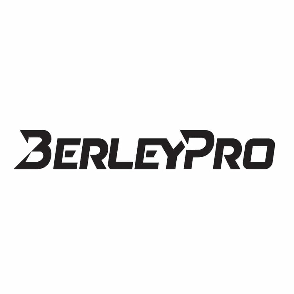 Single solid black BerleyPro script logo decal on a plain white background
