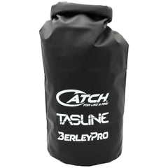 Black roll-top dry bag printed with the Catch, Tasline and BerleyPro logos