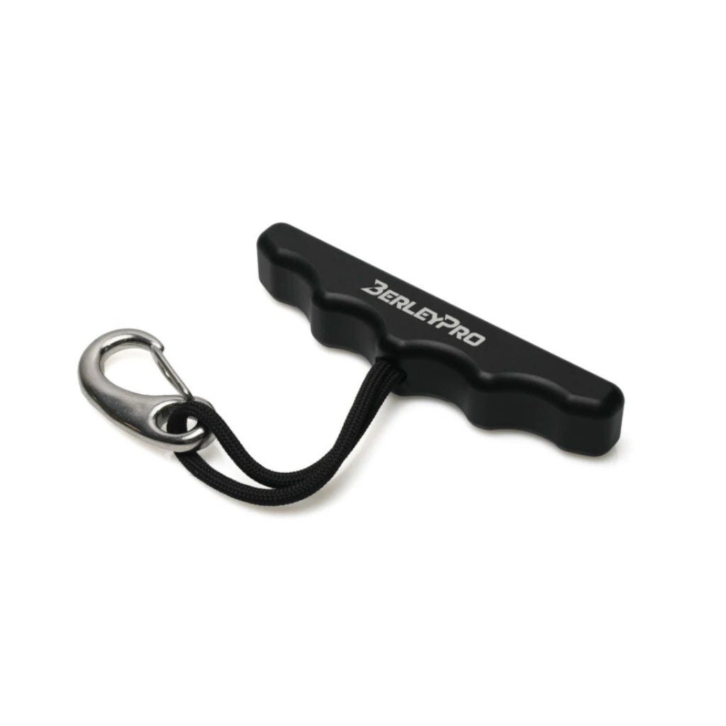 Titan kayak carry handle, black moulded T-grip with a cord tail and stainless clip