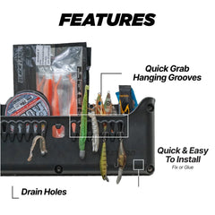 Side Bro features graphic demonstrating hanging grooves, easy installation and drain holes