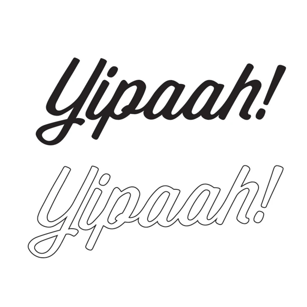 Yipaah! script decals shown as a pair, one solid black and one white outline version