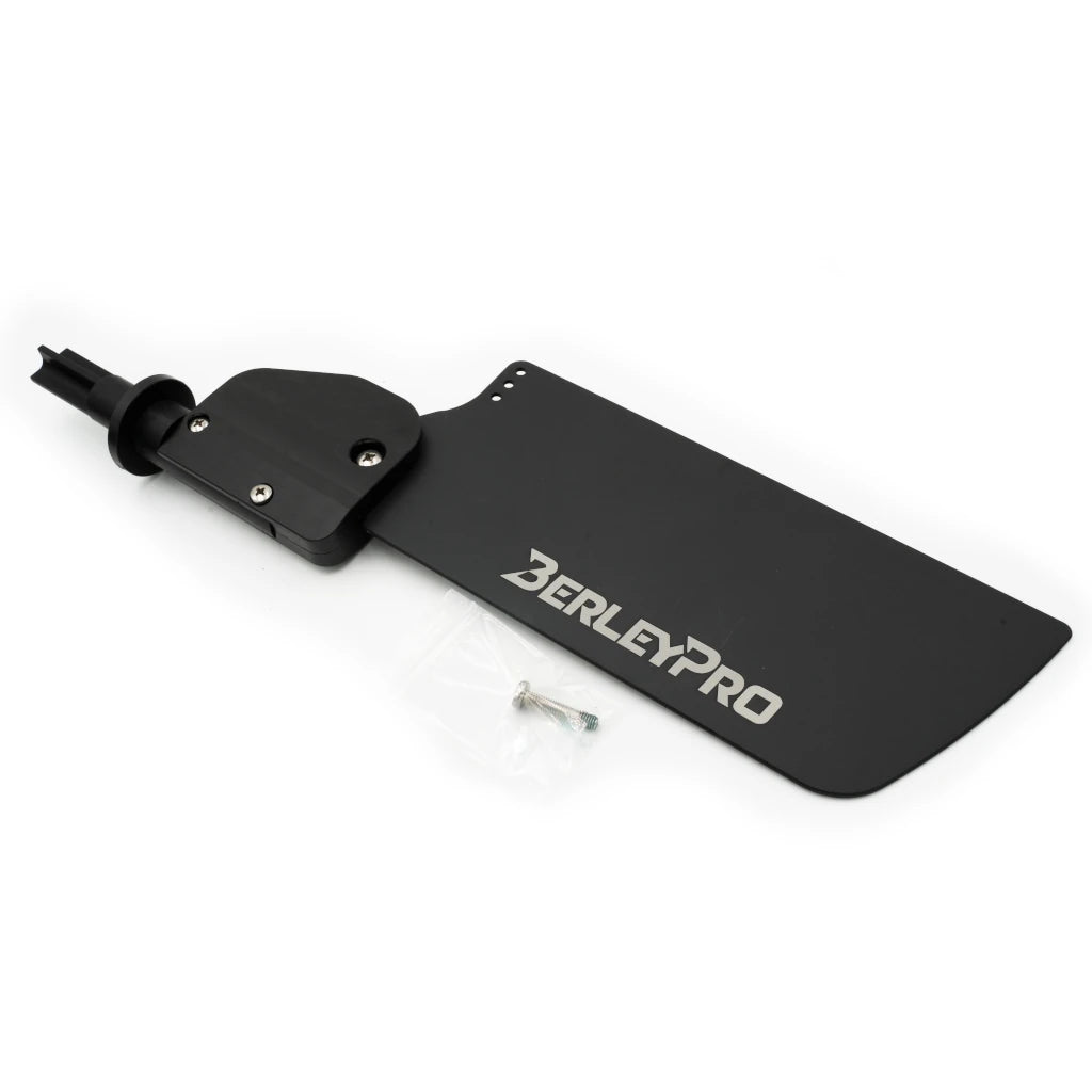 Native rudder upgrade, black blade carrying the BerleyPro logo on its mounting bracket