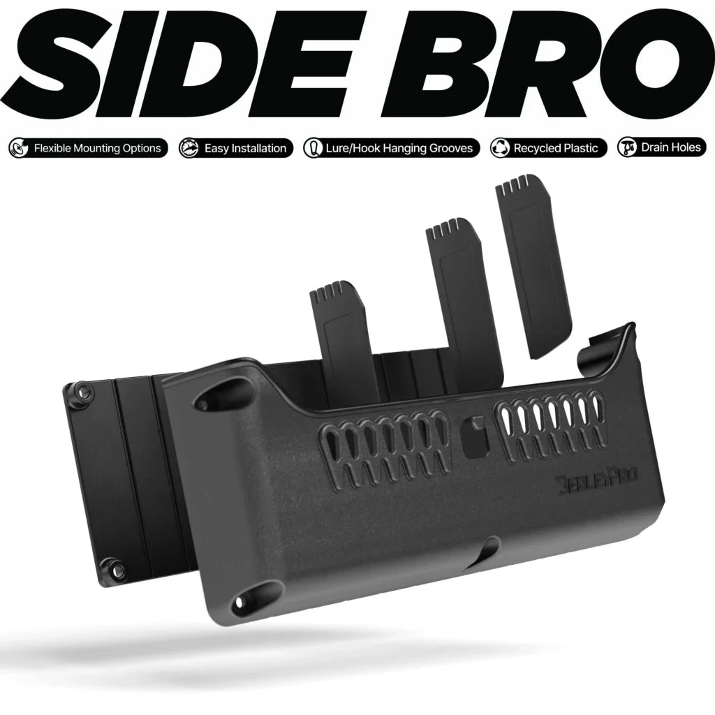 BerleyPro Side Bro product graphic with the caddy, tool inserts and the feature icon strip